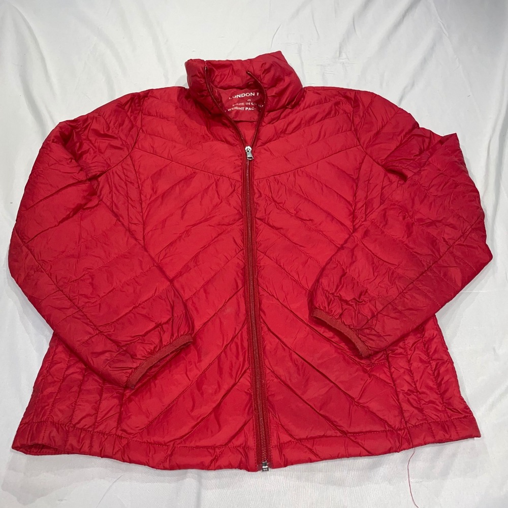 London Fog Womens Red Lightweight Packable Down Puffer Jacket Small